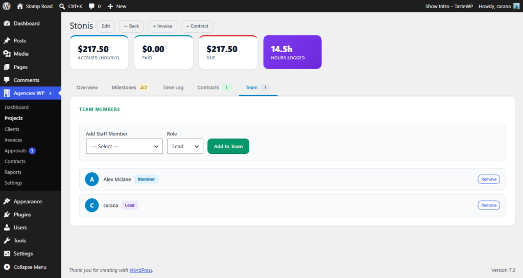 WordPress invoice plugin dashboard showing invoicing and Stripe payments